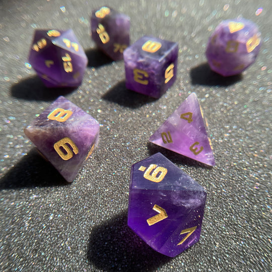 Amethyst 7-Piece Gemstone Dice Set