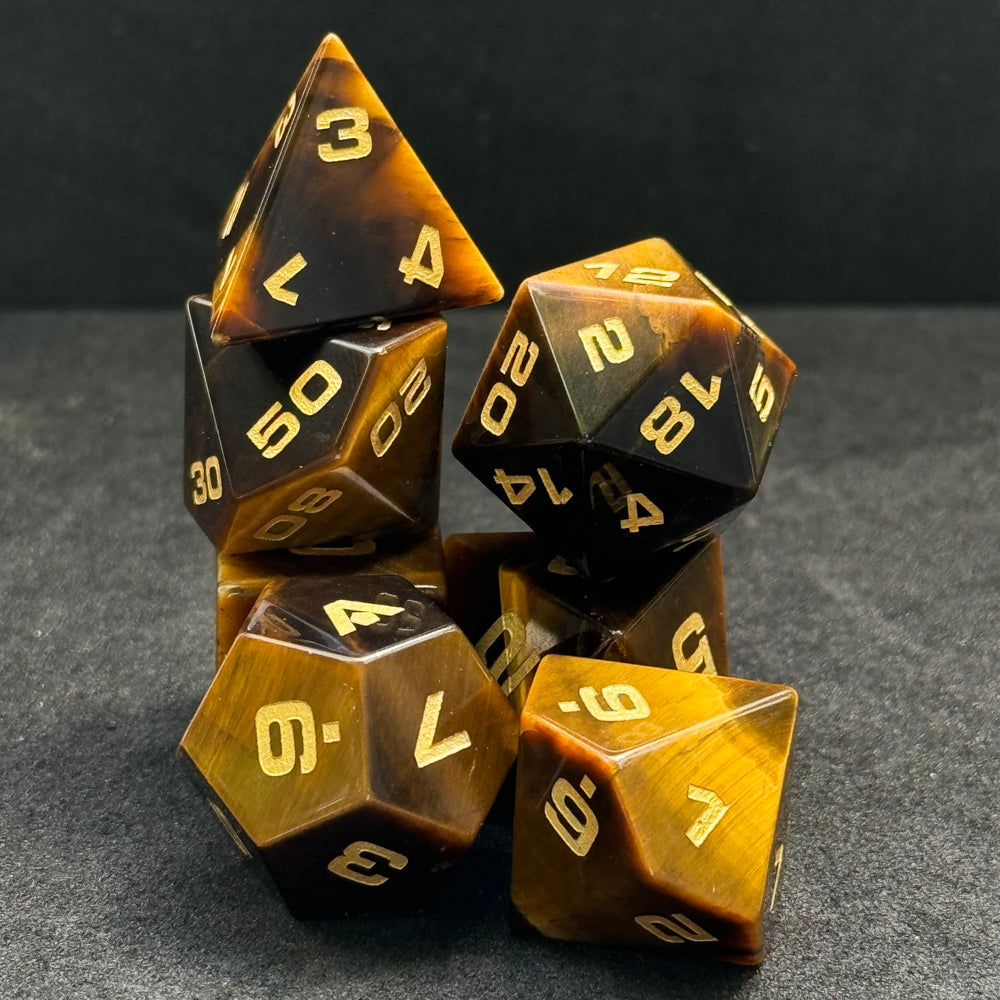 Tiger's Eye 7-Piece Gemstone Dice Set
